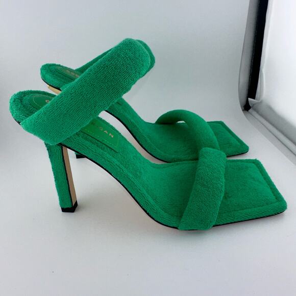 Good American Green Terry Wrap Sandal Heels Mules Slip Ons NEW Size 7.5 NWOB - Picture 3 of 5